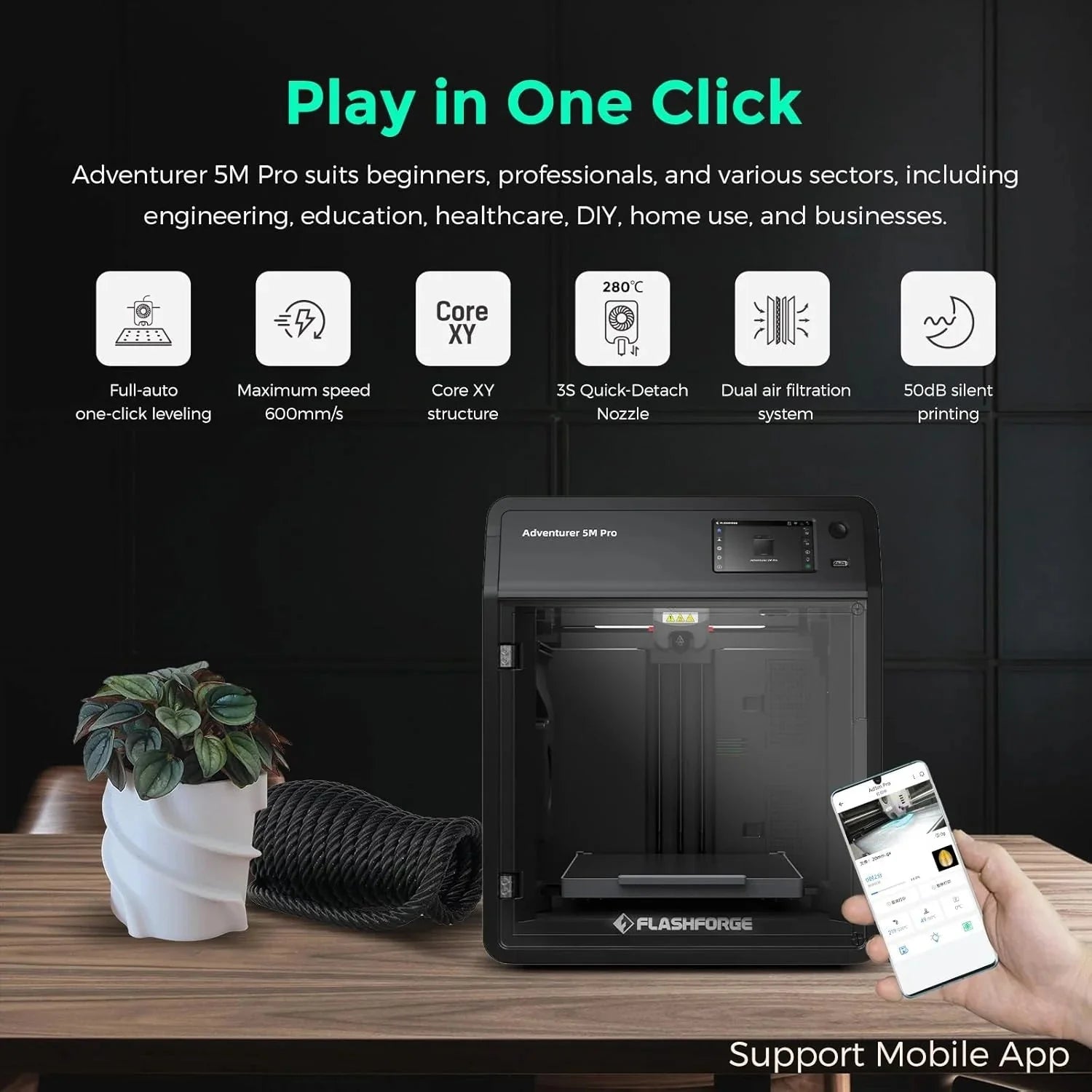 Adventurer 5M 3D printer with fully automatic leveling