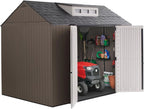 Rubbermaid resin garden shed with floor (2.13 x 2.13 m), weatherproof, grey, for storing garden tools, lawnmowers, bicycles and pool accessories