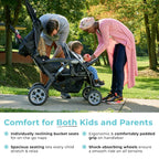 Compass Quad 4 Seat Stroller | 4-Seat Stroller for Daycare | Oversized UV Blocking Canopy | 5-Point Harness | Easy Loading | Storage Bucket | Teal