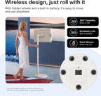 32-Inch Portable TV, 1080P FHD Rolling TV on Wheels with Rotatable Touch Screen, Android 13 OS, 8G RAM+128G Storage, Built-in Battery, Full Swivel Rotation, Voice Remote