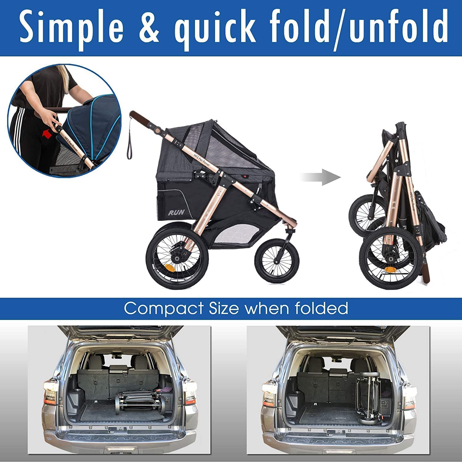 Jogging Sports Stroller with Comfort Rubber Wheels/Zipper-Less Entry/1-Hand Quick Fold/Aluminum Frame for Small/Medium Dogs, Cats and Pets (Green Camo)