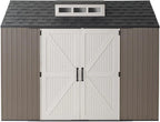 Rubbermaid Resin Outdoor Storage Shed With Floor (7 x 7 Ft) Weather Resistant Gray Organization for Home/Backyard/Garden Tools/Lawn Mower/Bike Storage/Pool Supplies