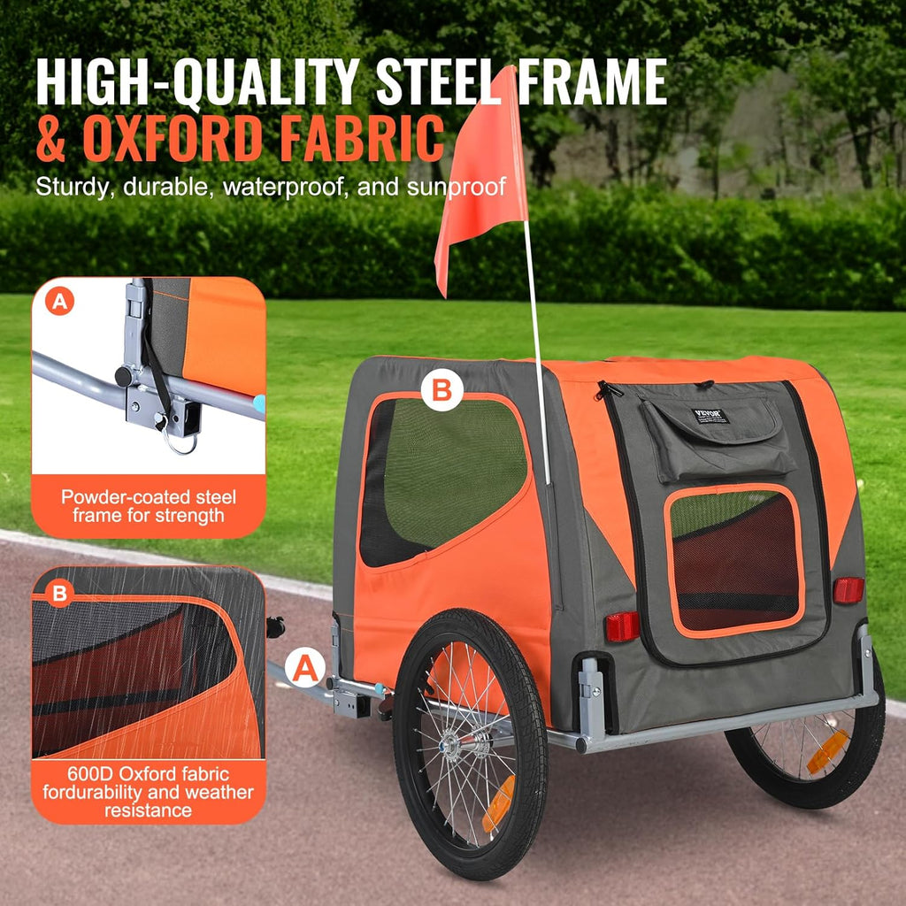 2025 VEVOR Dog Bike Trailer  Supports up to 66/88/100 lbs  Pet Cart Bicycle Carrier  Easy Folding Frame with Quick Release Wheels  Universal Bicycle Coupler  Reflectors  Flag  Collapsible to Store