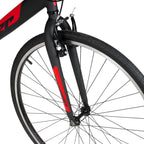 Hyper Men’s Spin Fit 700C Hybrid Bike, 21-Speed, Black/Red, Aluminum Frame