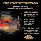 Ninja, Woodfire Pro XL Outdoor Grill & Smoker, Thermometer, 4-in-1 Master Grill, BBQ Smoker, Outdoor Air Fryer, Bake, Portable, Electric Grill, Dark Grey, OG850