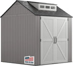 Rubbermaid resin garden shed with floor (2.13 x 2.13 m), weatherproof, grey, for storing garden tools, lawnmowers, bicycles and pool accessories