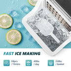 EUHOMY 14'' Cube Ice Compact Ice Maker Selectable Ice Thickness with Water Bucket
