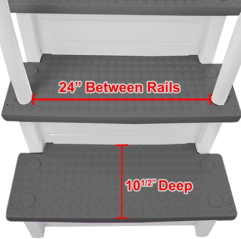 Non-slip entry steps for pools | Grey | For above-ground pools | Can be installed on terraces with a height of 122 to 137 cm | Load capacity up to 136 kg