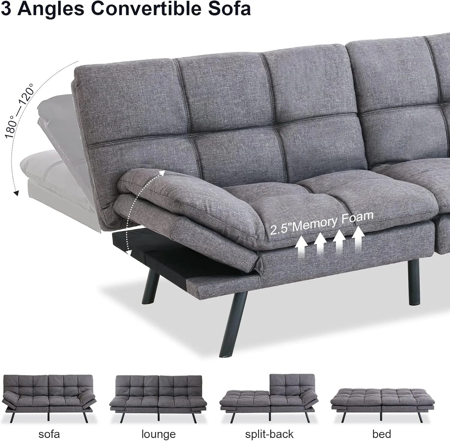Futon Sofa Bed, Memory Foam Sofa Bed Couch