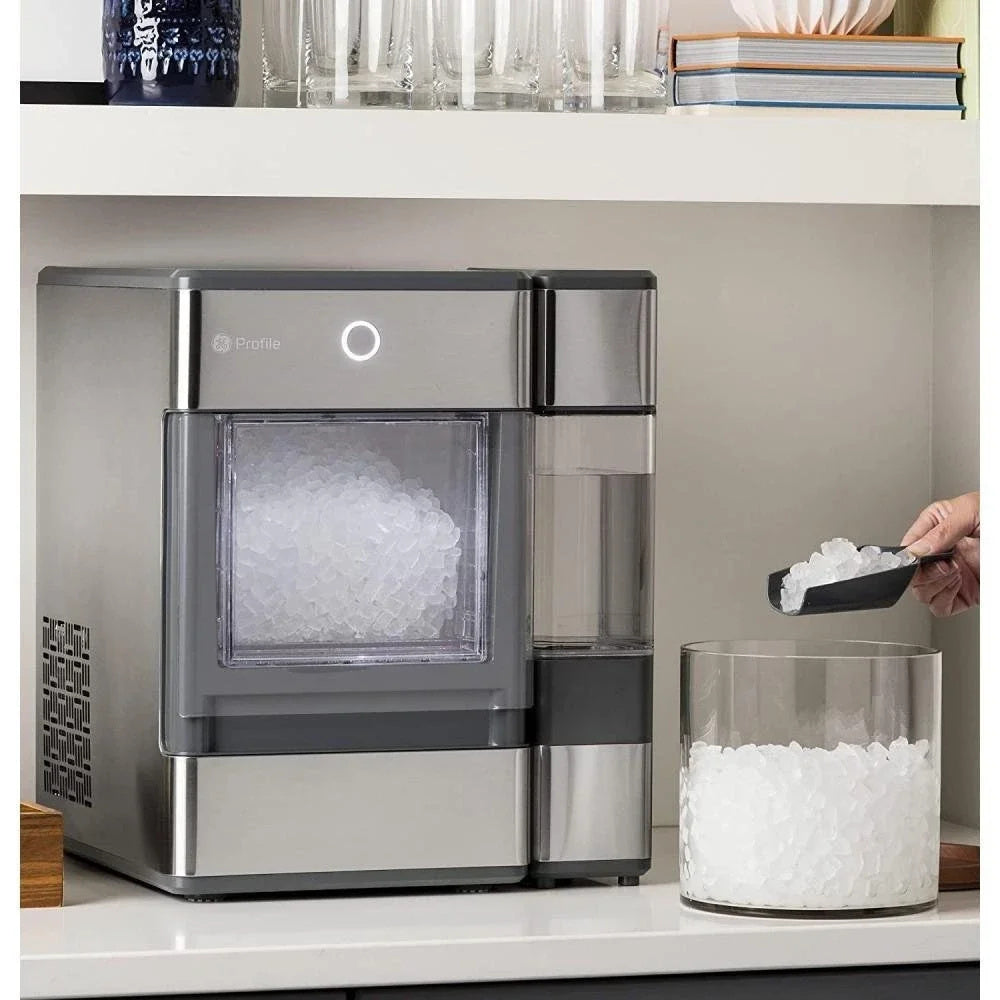 2025 GE Profile OPAL01GEPKT Opal | Countertop Nugget Ice Maker, Stainless Steel Wrap with Gray Accents & LED Lighting