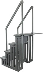 Non-slip entry steps for pools | Grey | For above-ground pools | Can be installed on terraces with a height of 122 to 137 cm | Load capacity up to 136 kg