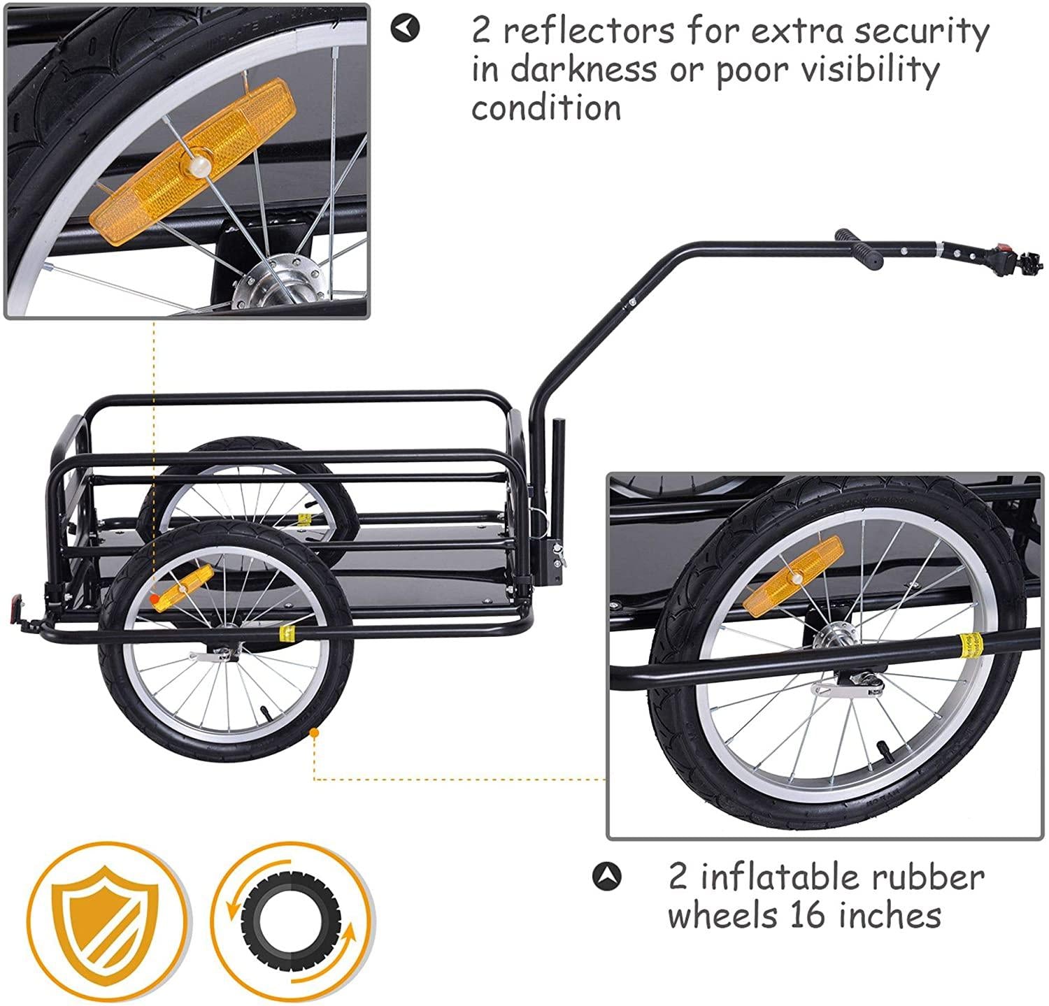 Aosom Foldable Bike Cargo Trailer, 80lbs Capacity, 16′′ Wheels, Black, with Hitch