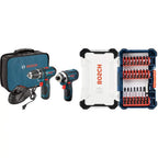 BOSCH CLPK22-120 12V Max Cordless 2-Tool 3/8 in. Drill/Driver and 1/4 in. Impact Driver Combo Kit with 2 Batteries, Charger and Case,Blue