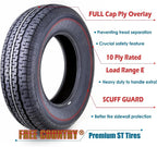 Set of 4 heavy-duty trailer tires ST205/75R15 205 75 15 10-ply, load class E, steel-belted radial tires with abrasion protection