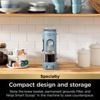 Ninja Pods & Grounds Single-Serve Coffee Maker, K-Cup Pod Compatible, Brews Grounds, Compact Design, 56-oz. Reservoir, 6-oz. Cup to 24-oz. Travel Mug Brew Sizes, Iced Coffee Maker, Stone, PB041ST