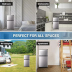 Apartment-sized refrigerator, 3.5 cubic feet (approx. 99 liters) usable capacity, small refrigerator with freezer compartment, suitable for houses and apartments, freestanding