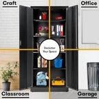 Heavy Duty Metal Garage Locker - 71 "tall large steel multipurpose locker with adjustable shelves and door locks - black and silver