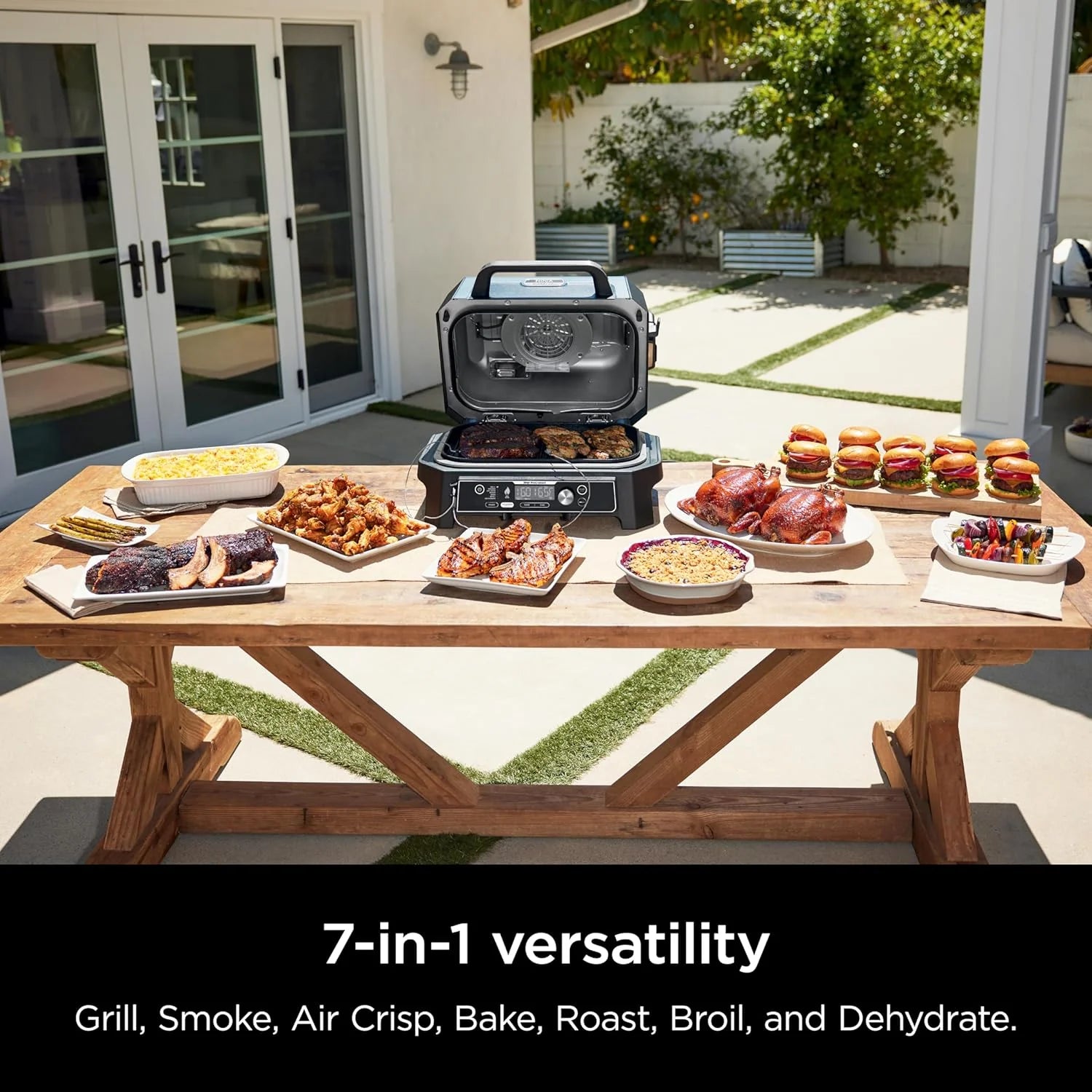 Ninja, Woodfire Pro XL Outdoor Grill & Smoker, Thermometer, 4-in-1 Master Grill, BBQ Smoker, Outdoor Air Fryer, Bake, Portable, Electric Grill, Dark Grey, OG850