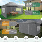 COBIZI 10x20 Heavy Duty Pop up Canopy Tent with 6 sidewalls Easy Up Commercial Outdoor Canopy Wedding Party Tents for Parties All Season Wind & Waterproof Gazebo with Roller Bag,Black(Frame Thickened)