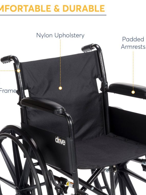 Drive Medical Silver Sport 1 Wheelchair with Full Arms and Swing Away Removable Footrest