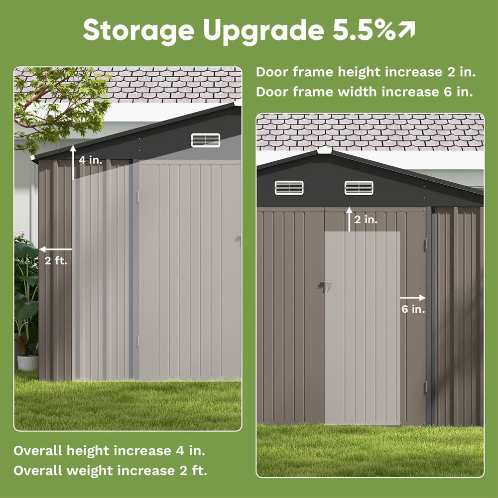 Patiowell 10×10 ft Metal Outdoor Storage Shed, Sloping Roof, Double Lockable Doors, Coffee Brown