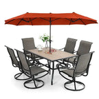 8-piece patio dining set with parasol, garden furniture set with 6 swivel dining chairs with mesh covers