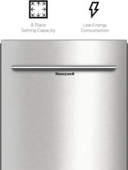 Honeywell 18 Inch Dishwasher with 8 Place settings, 6 Washing Programs, Stainless Steel Tub, UL/Energy Star- Stainless Steel