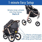 Jogging Sports Stroller with Comfort Rubber Wheels/Zipper-Less Entry/1-Hand Quick Fold/Aluminum Frame for Small/Medium Dogs, Cats and Pets (Green Camo)
