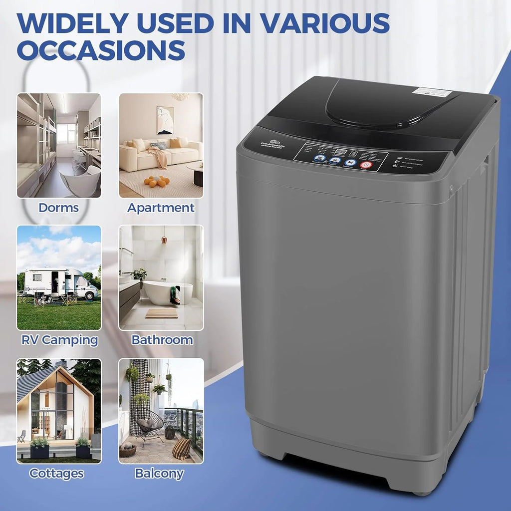 Nictemaw Portable Washing Machine, 20Lbs Capacity Full-Automatic Portable Washer Machine, 2.8Cu.ft Washer and Dryer Combo with Drain Pump, 10 Programs & 8 Water Levels for Apartment, Dorms, RV