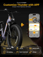 Thunder Electric Bike 1500W 30+MPH 80Miles Range Fat Tire Hydraulic Disc Brakes