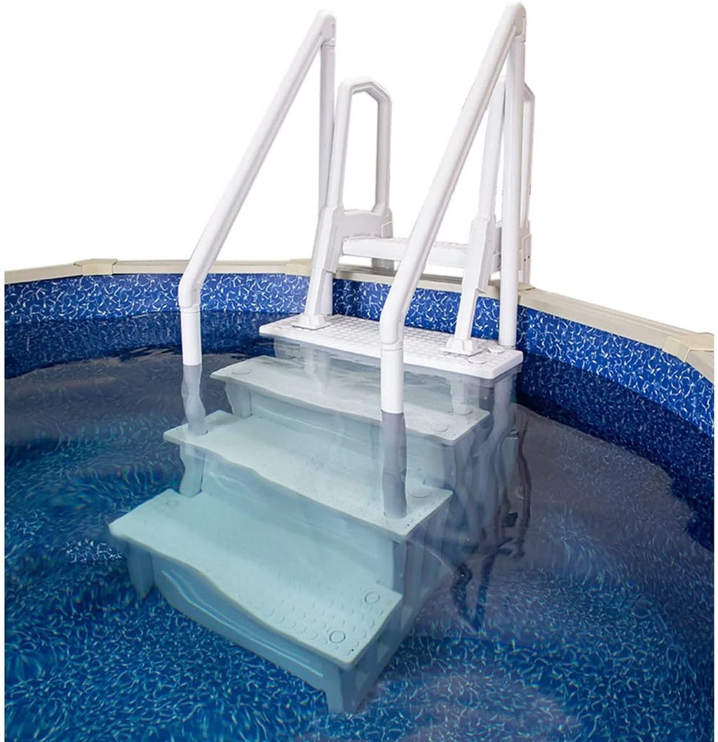 Non-slip entry steps for pools | Grey | For above-ground pools | Can be installed on terraces with a height of 122 to 137 cm | Load capacity up to 136 kg