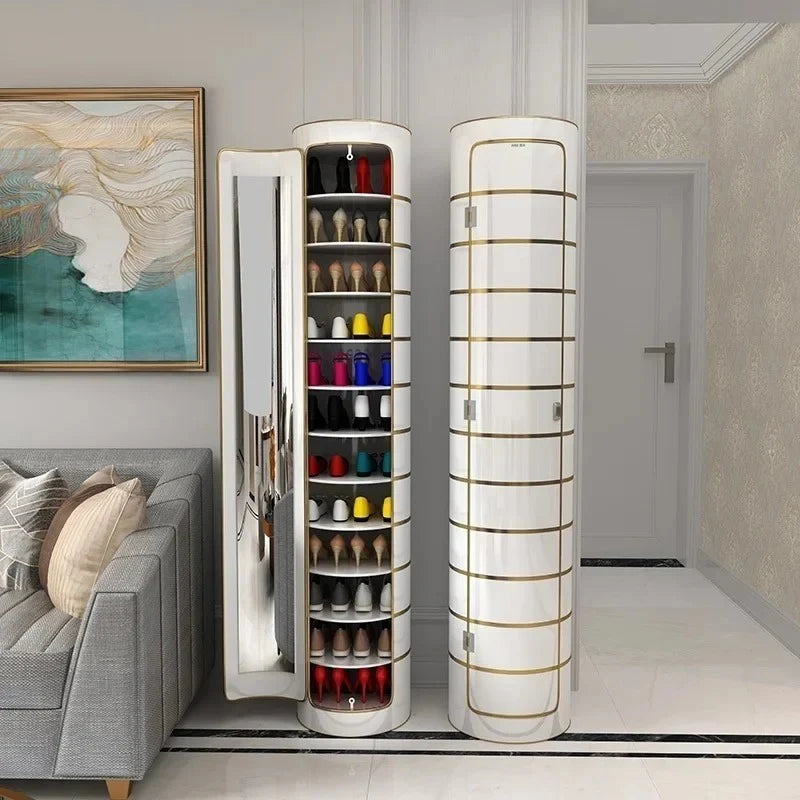 Large-capacity multi-layer rotating disinfection shoe cabinet [with mirror + deodorizer]