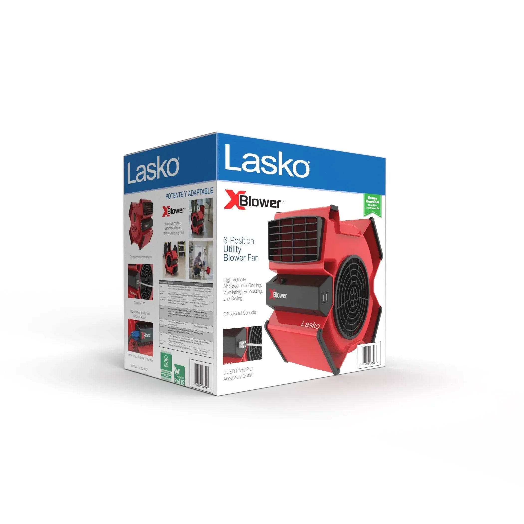 Lasko X-Blower Multi-Position Utility Blower Fan with 3 Speeds, X12900, Red