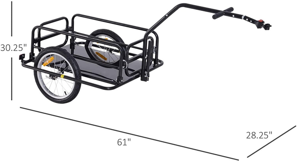 Aosom Foldable Bike Cargo Trailer, 80lbs Capacity, 16′′ Wheels, Black, with Hitch