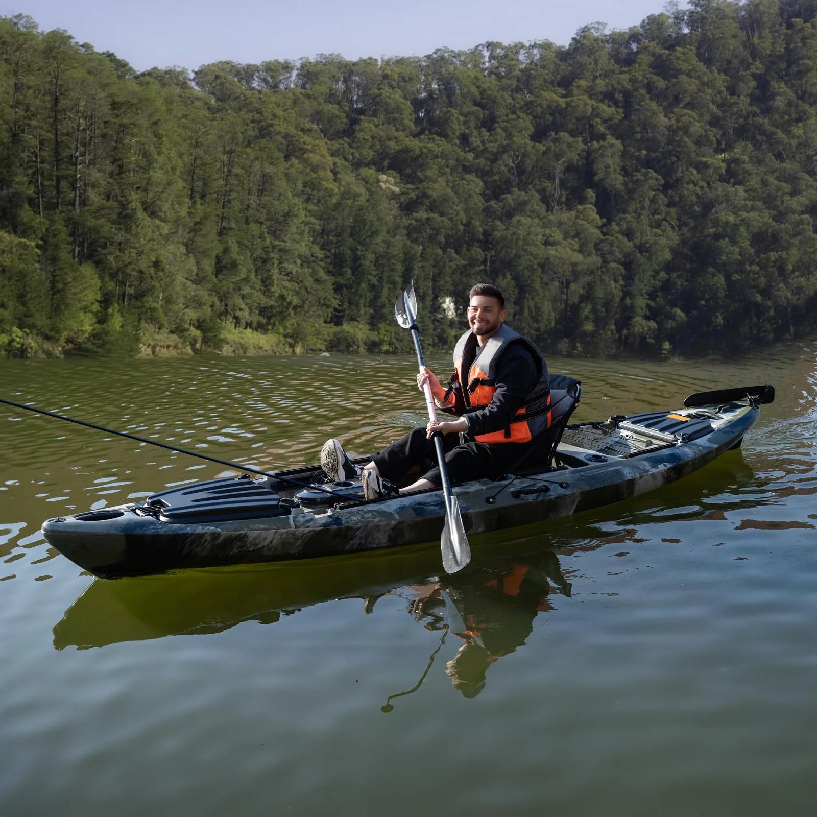 Garvee 13FT Fishing Kayaks, Sit on Top Kayak for Adults with Paddle Comfortable Seat, Capacity of 400LBS, Hard Shell Recreational Ocean Kayak Boat