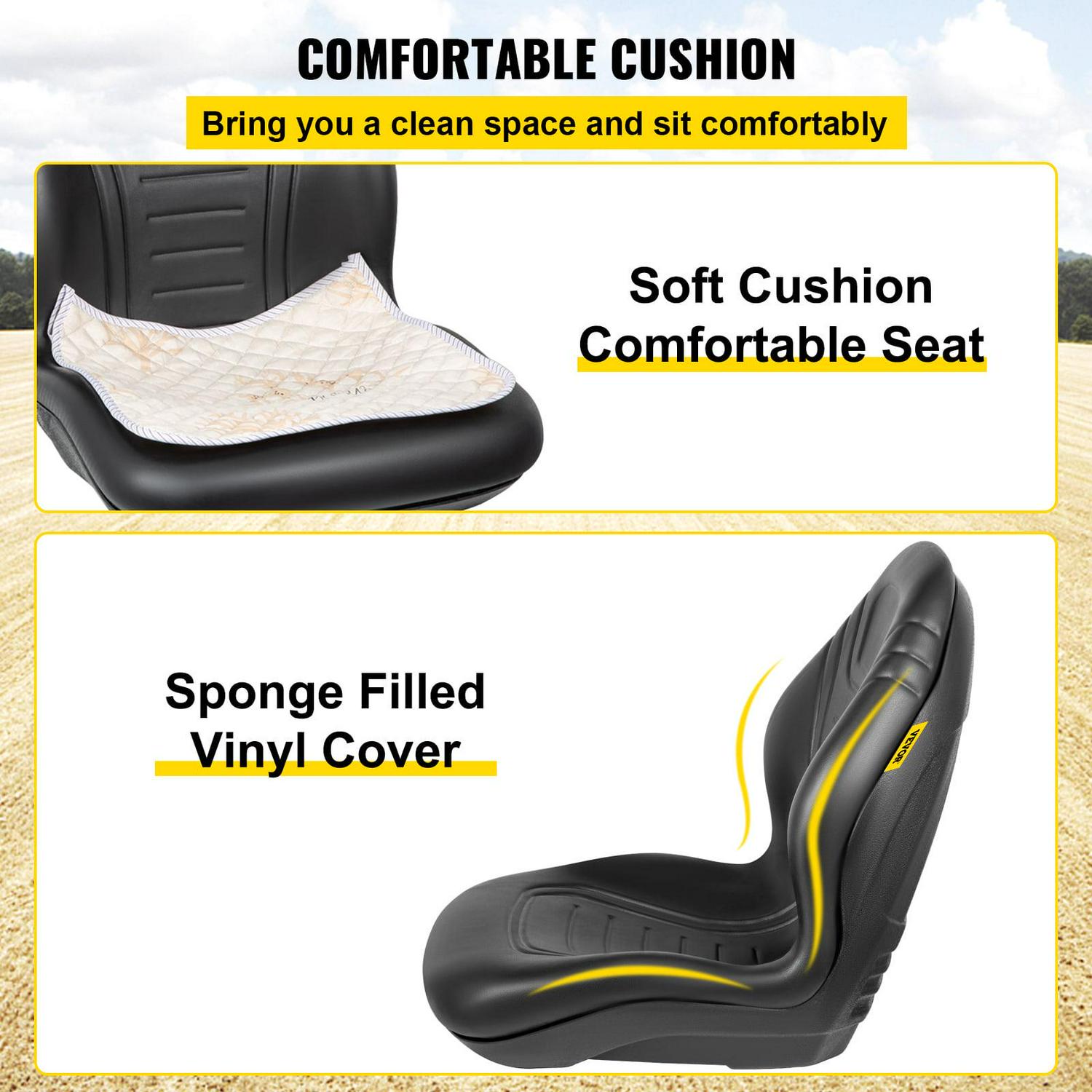 VEVOR Yamaha High-Back Tractor Seat, Black Vinyl, Universal Fit for Mowers & Forklifts, Drain Hole, Easy Install