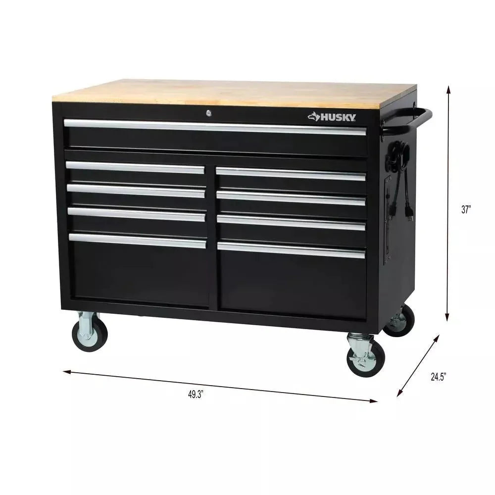 🔥46 in. W x 24 in. D 9-Drawer Gloss Black Deep Tool Chest Mobile Workbench