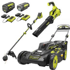 2025 40V Brushless 20-inch Self-Propelled Hand Lawn Mower, Grass Trimmer and Leaf Blower with (2) Batteries and (2) Chargers