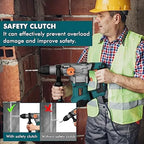 GLORITY Heavy Duty Rotary Hammer Drill with Aluminum Alloy Housing, 5 Drill Bits