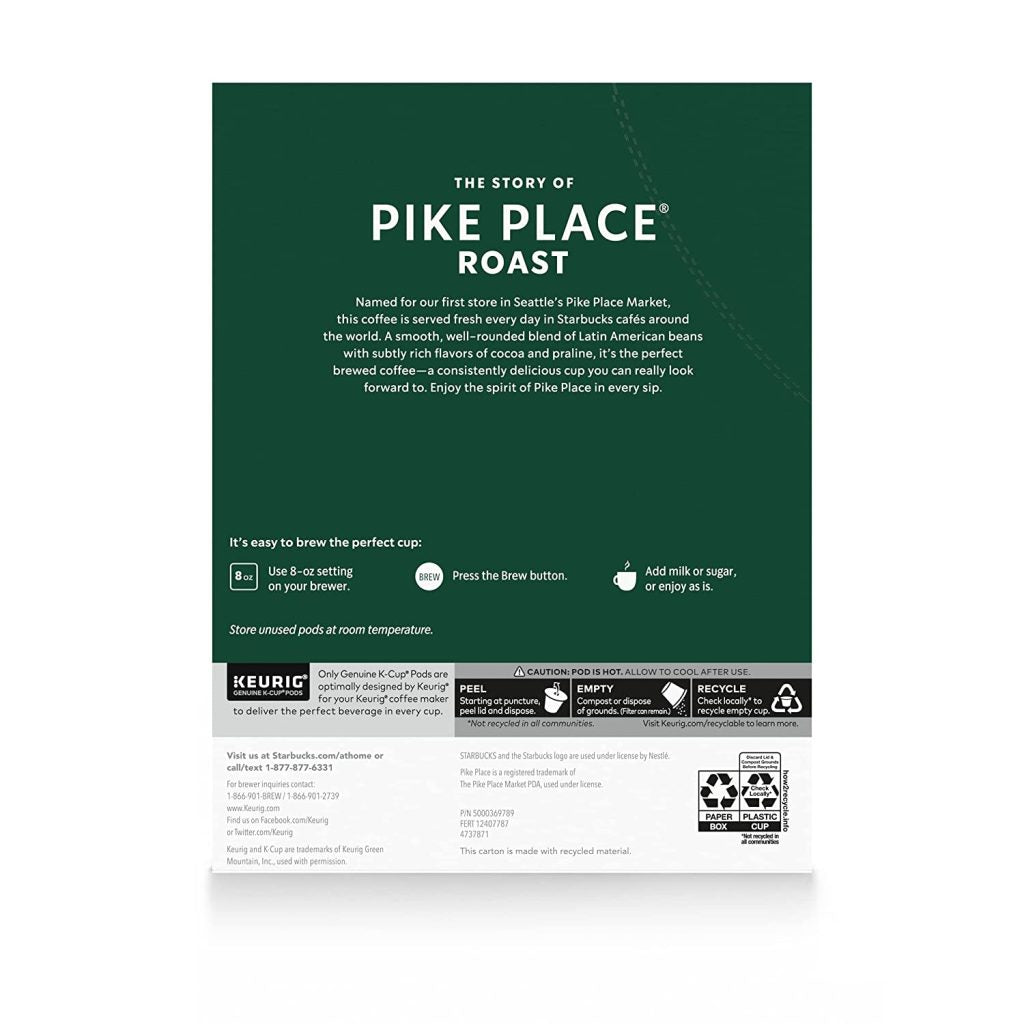 Starbucks Pike Place Roast Medium Coffee K-Cups 96-Count – 100% Arabica, Keurig Compatible