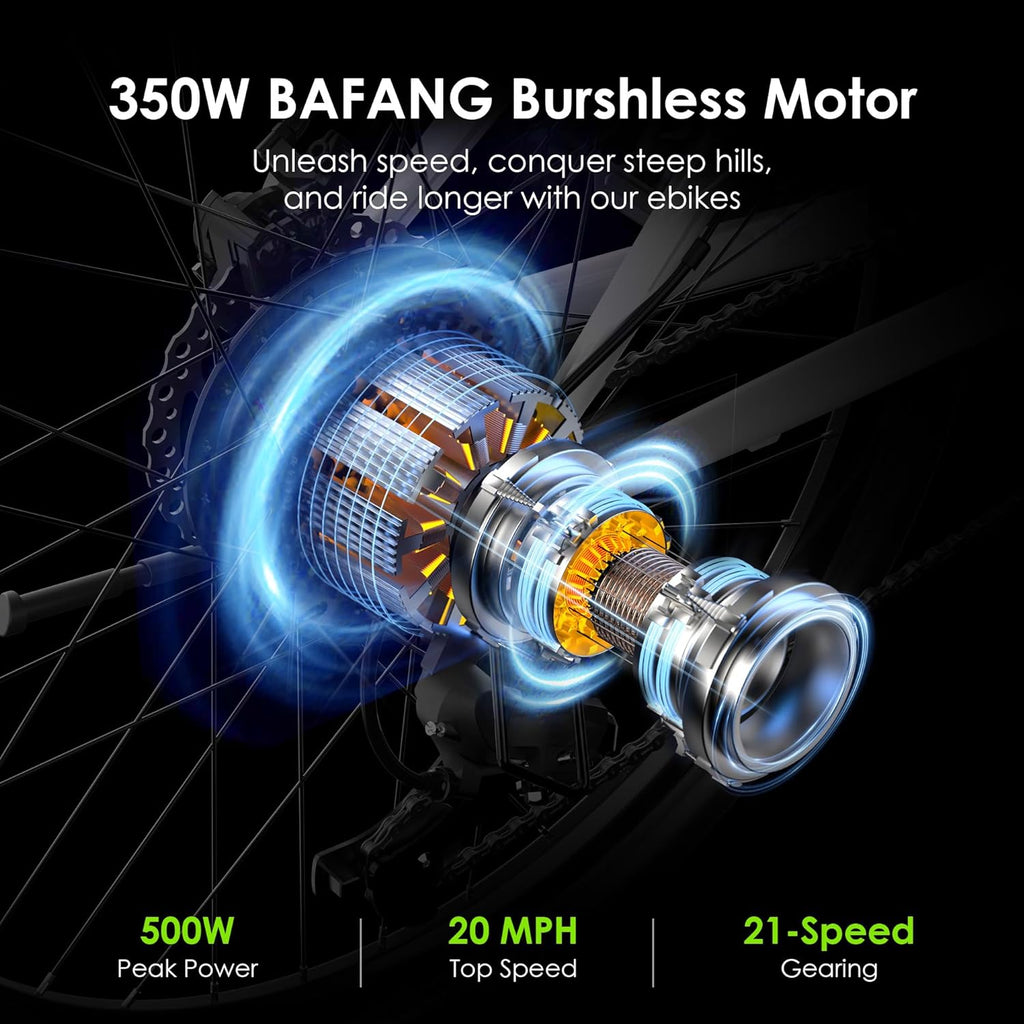 Adult Electric Bike, 350W BAFANG Motor (500W Peak), 4A 3H Fast Charging, 468Wh Li-Ion Battery, 21 Speed Gears, Air Saddle, 45 Miles 20 MPH 26" Mountain Bike Electric Bike