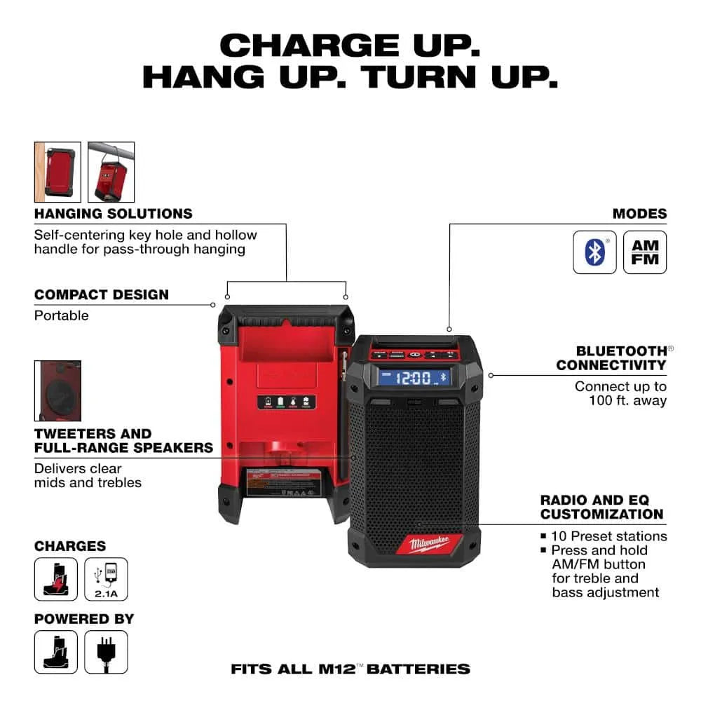 M12 12-Volt Lithium-Ion Cordless Bluetooth/AM/FM Jobsite Radio with Charger 2951-20
