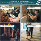 GLORITY Heavy Duty Rotary Hammer Drill with Aluminum Alloy Housing, 5 Drill Bits