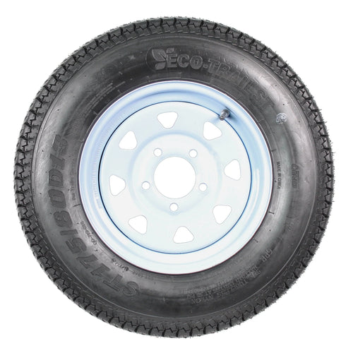 2-pack trailer tires and rims ST175/80D13 175/80 13 B78-13 LRC 5-hole white spoked wheel