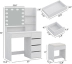 Furniouse Vanity Mirror with Lights and Table Set with 5 Drawers
