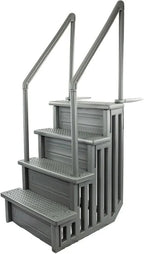 Non-slip entry steps for pools | Grey | For above-ground pools | Can be installed on terraces with a height of 122 to 137 cm | Load capacity up to 136 kg