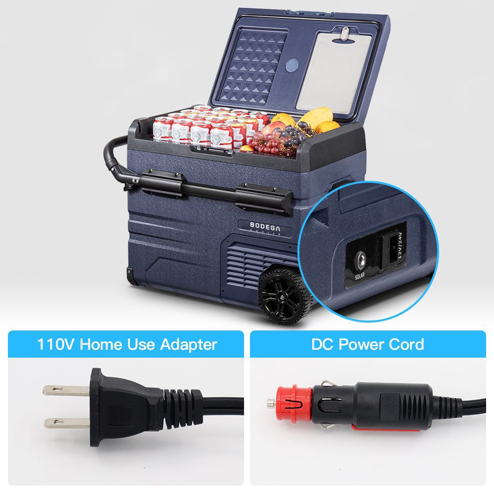Portable 12V Car Refrigerator Freezer, 37 Qt, Dual Zone, App Control, for Camping & Travel, Dark Blue/Black