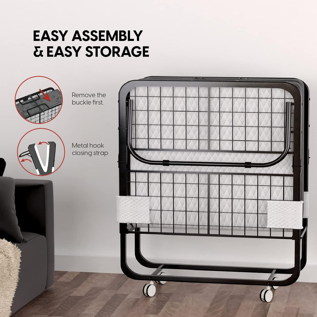 EconoHome Folding Bed with Mattress - Portable Foldable Roll Away Adult Bed for Guest