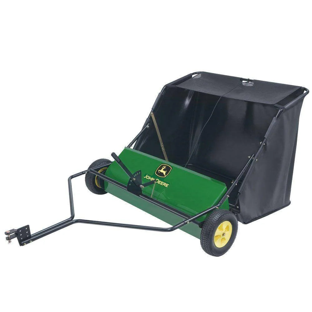 John Deere 42″ trailed lawn sweeper, 24 cubic foot capacity, adjustable brushes