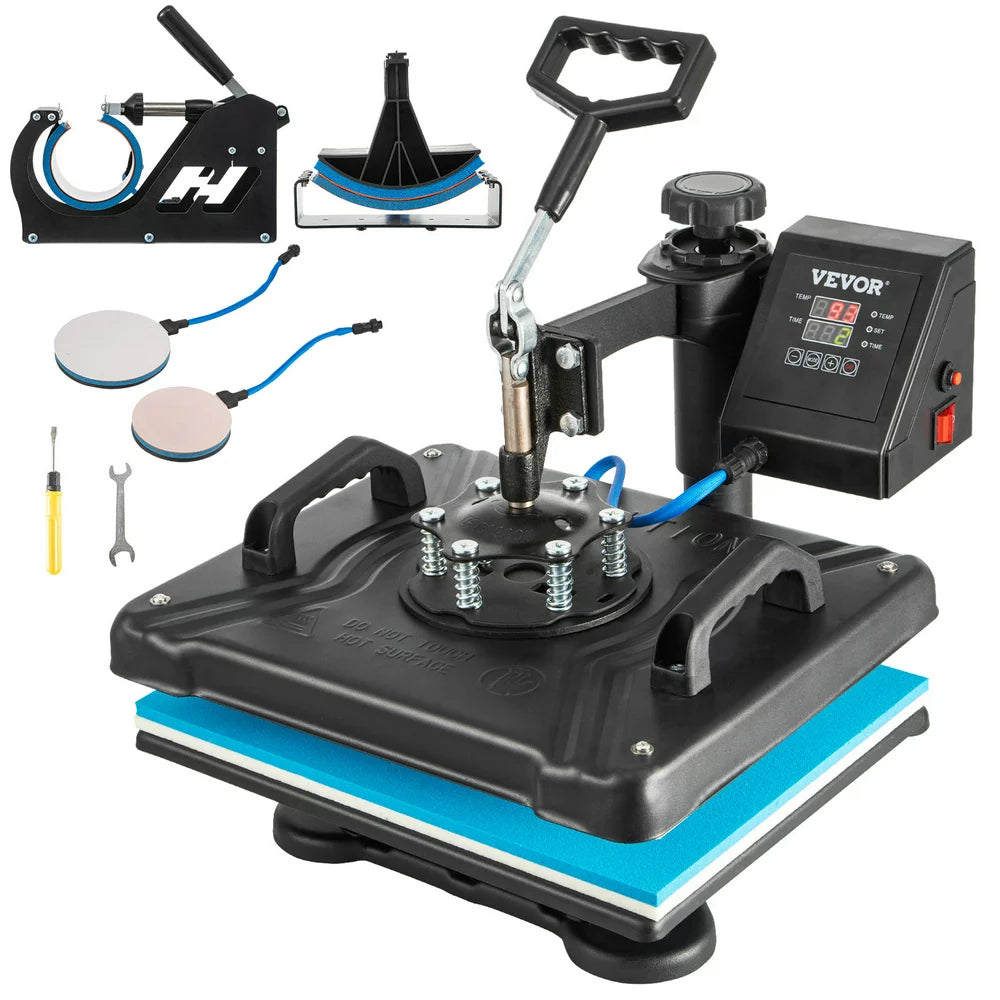 VEVOR 5 in 1 Heat Press Machine, Digital Multifunctional Sublimation for T-Shirts, Hats, Mugs, Caps, Plates, 360° Rotation, Easy Operation